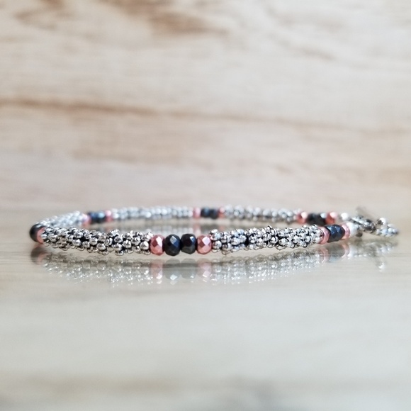 Rose Gold Faceted Hematite Beaded Bracelet - Picture 3 of 6